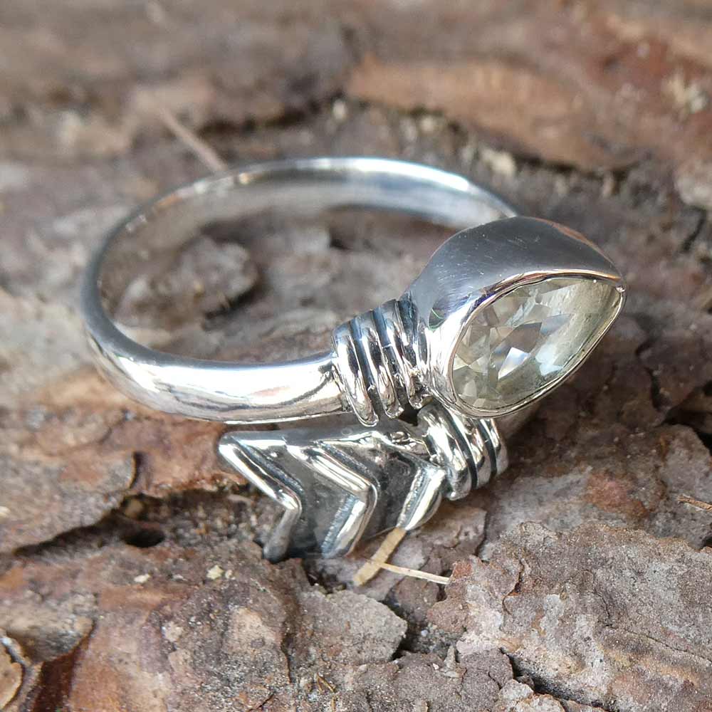 Grüner Amethyst Ring 925 Silber modernes Design größenverstellbar