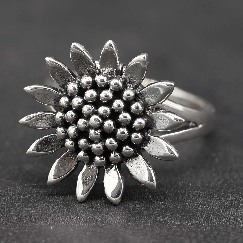 Sonnenblume Ring 925 Silber Giftring Damen Silberschmuck mit Giftfach
