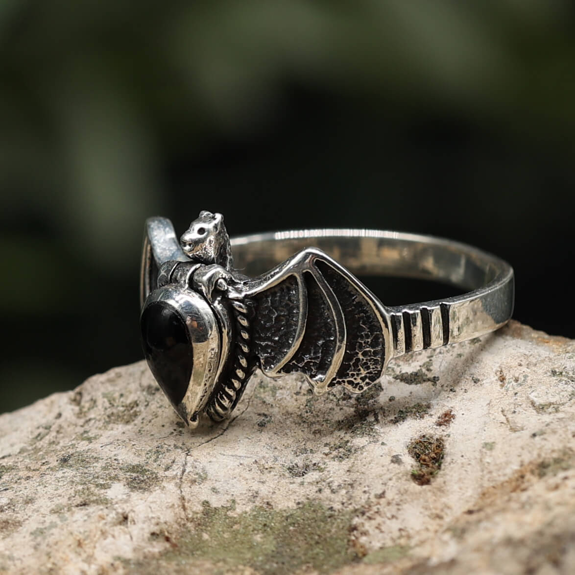 Poison ring, bat ring with compartment, 925 silver jewelry