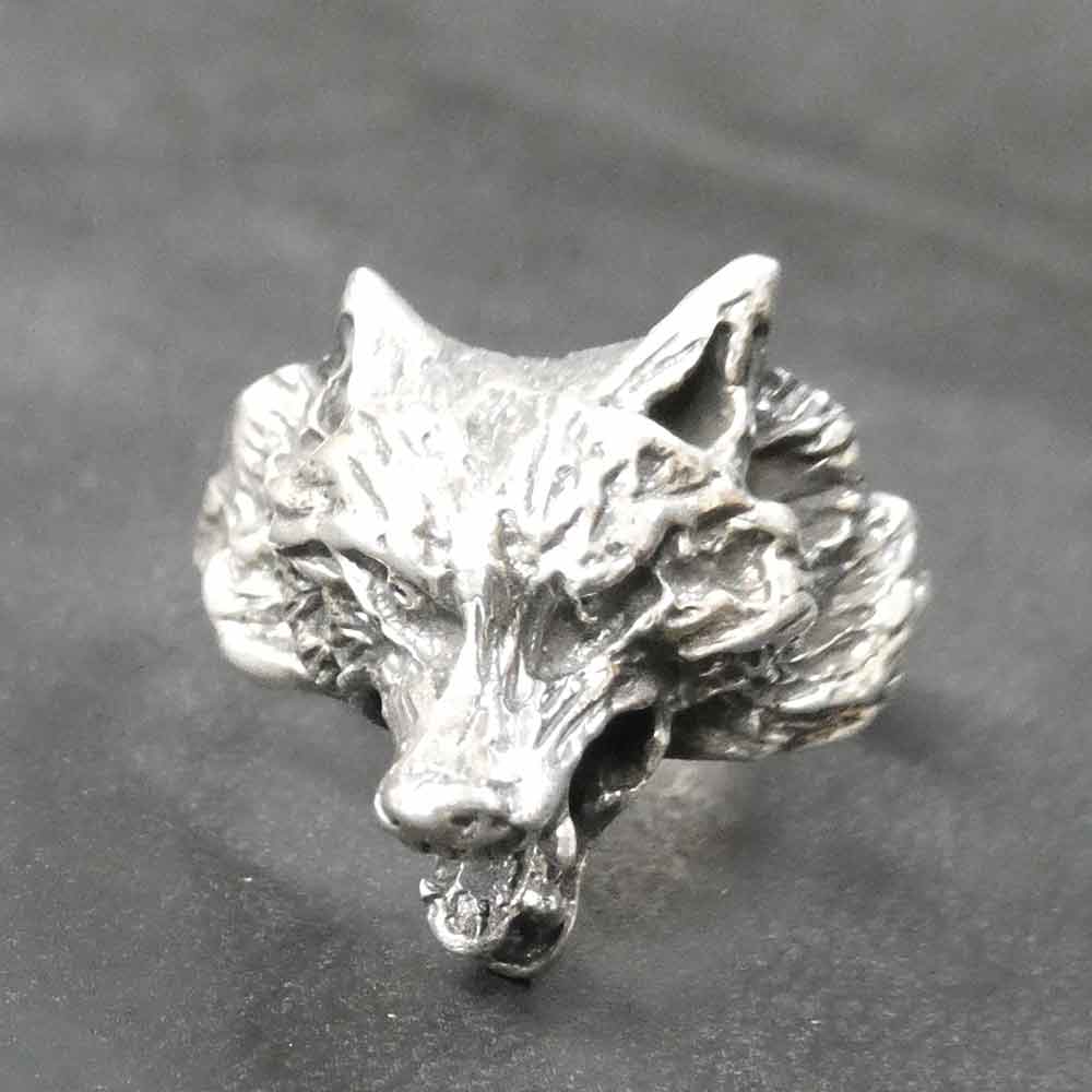 Biker Silberring Männer Wolfskopf