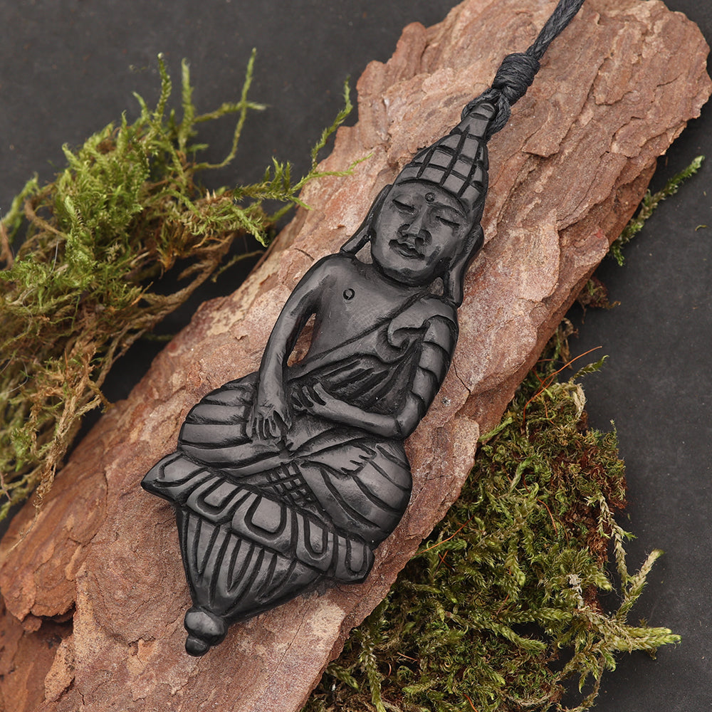 Buddha Anhänger Hornschmuck Halskette schwarz