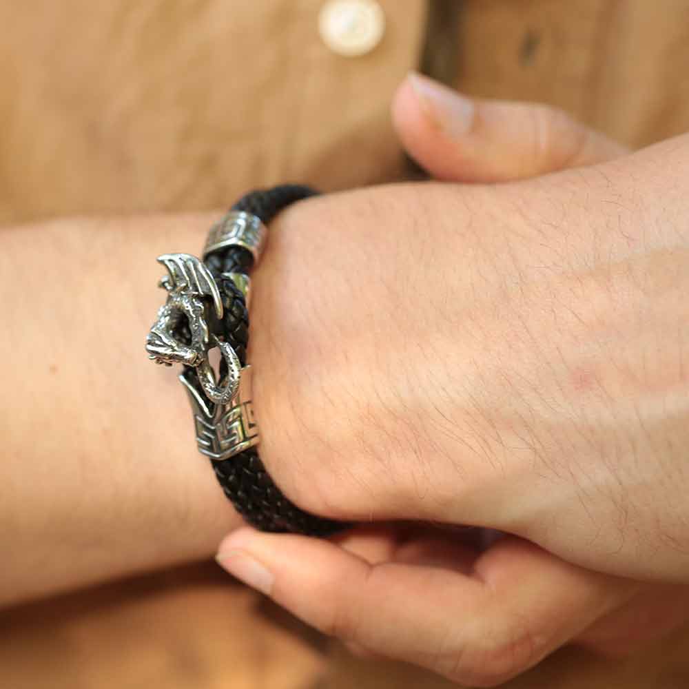 Drache Armschmuck Leder Edelstahl Männer Frauen Armband 