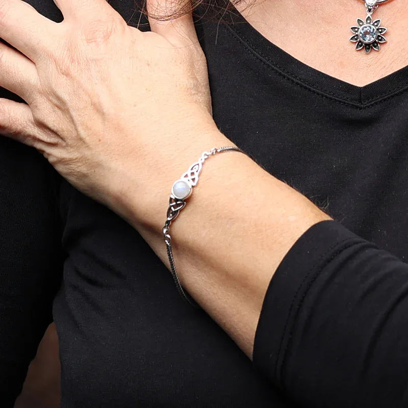 Celtic Moonstone Bracelet, 925 Sterling Silver, Hand-Forged