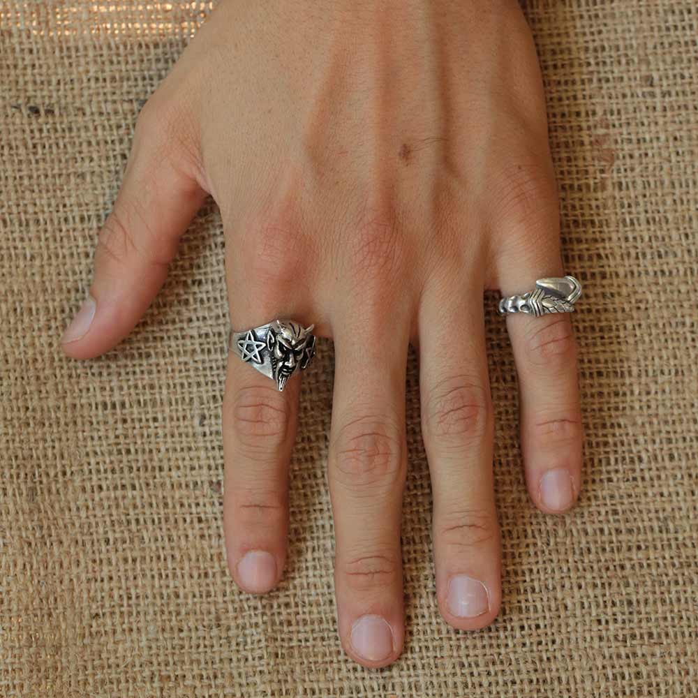 Massiver Silberring echtes 925 Silber - Teufel Ring mit Pentagramm Ring - Gothic