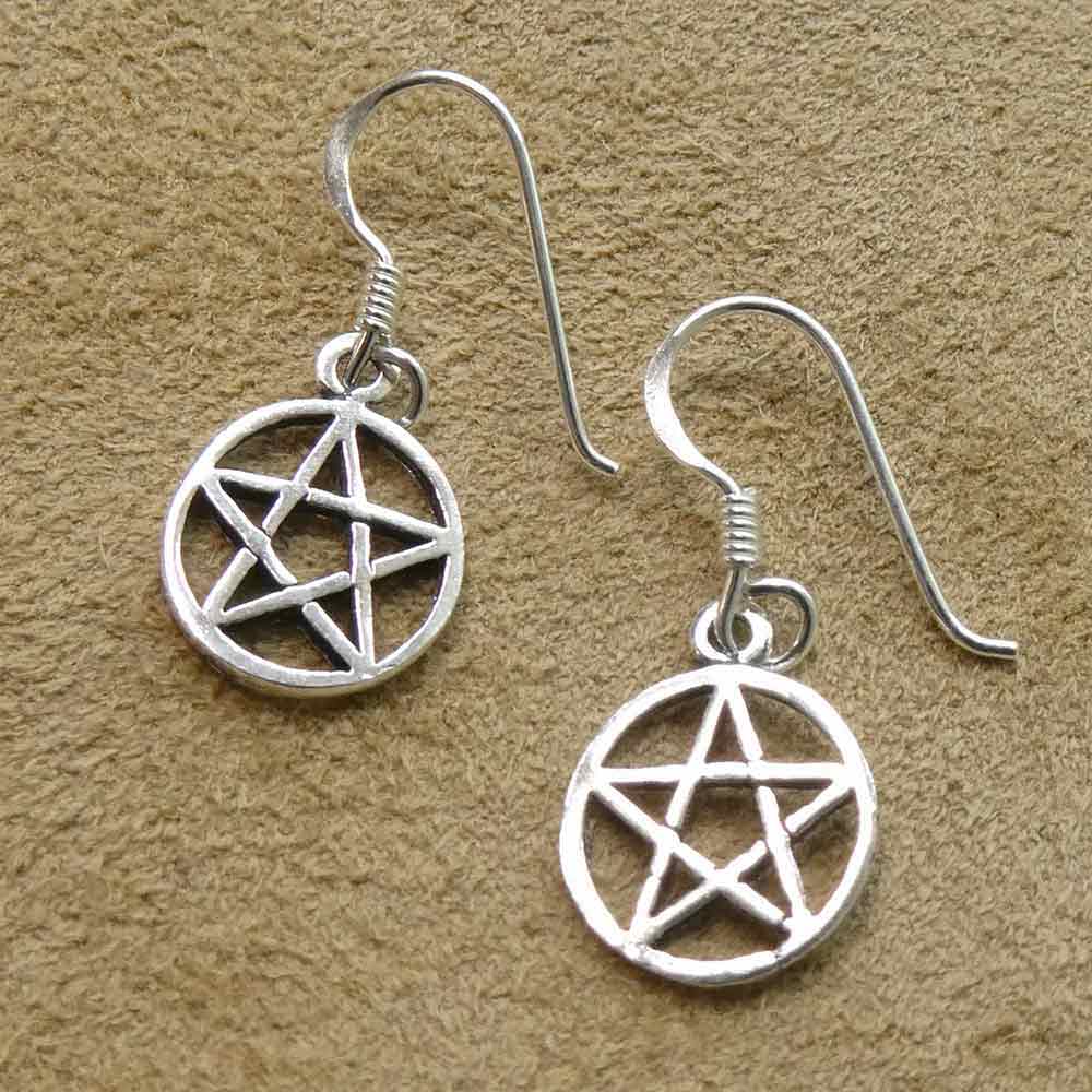 Pentagramm Ohrringe Ohrschmuck Anhänger Silber Metall