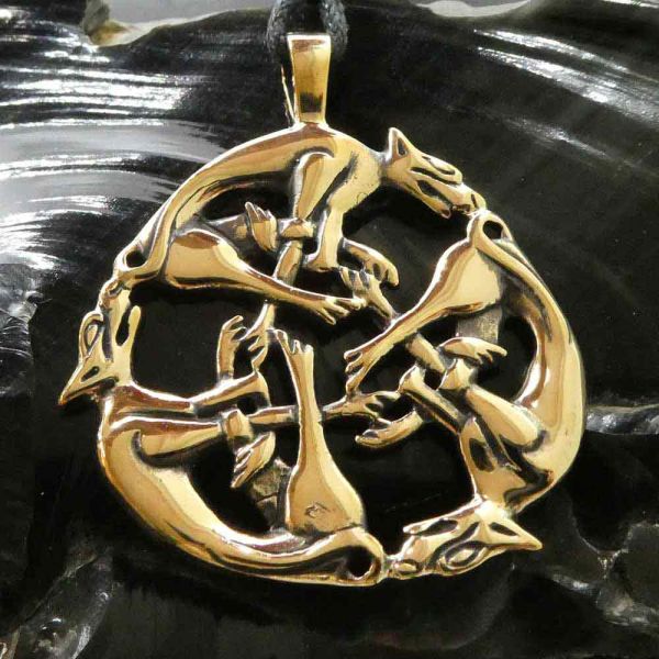 Keltischer Schmuck Kette "Die Hatz" Anhänger Bronze Himmelshunde