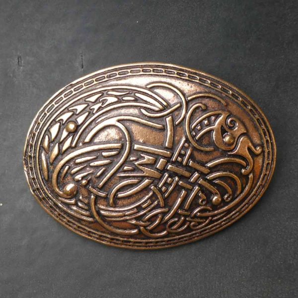 kleine Lebens Spiralen ovale Gewand Fibel Bronze für Kelten Peplos Keltenfibel 