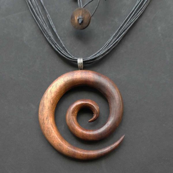 Holzschmuck große Spirale zweifarbig gemasert Kunst Handwerk Halskette