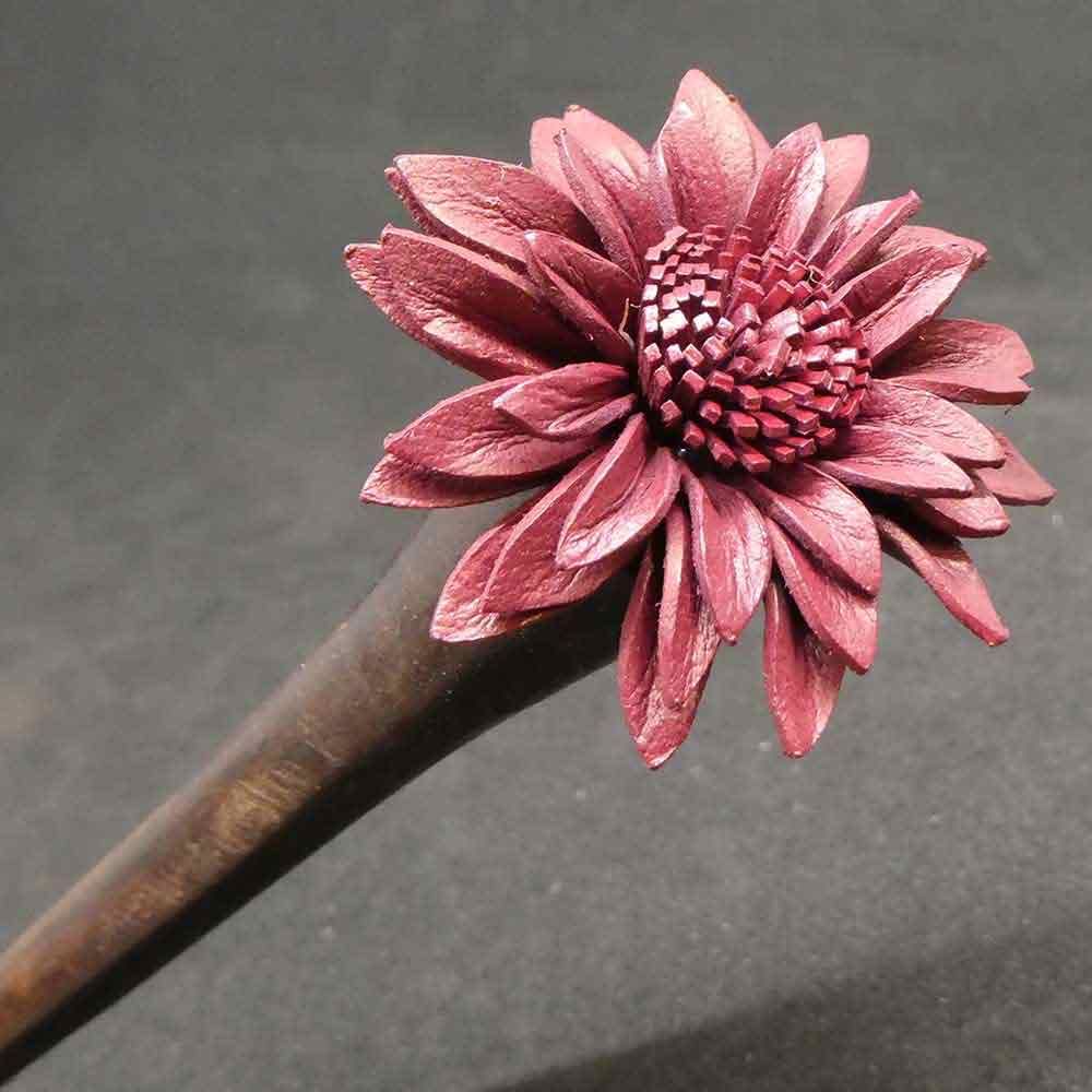 Haarschmuck Blume Leder und Holz