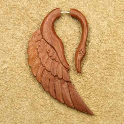 schwarz Ohrhänger, Tribal Spirale Schwan Ohrring aus Sono Holz fake piercing 