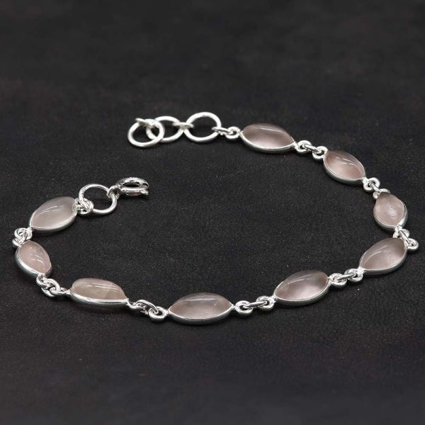 Rosenquarz und 925 Silber Armband edel mit hochwertigen Edelsteinen gefasst Damen Armschmuck