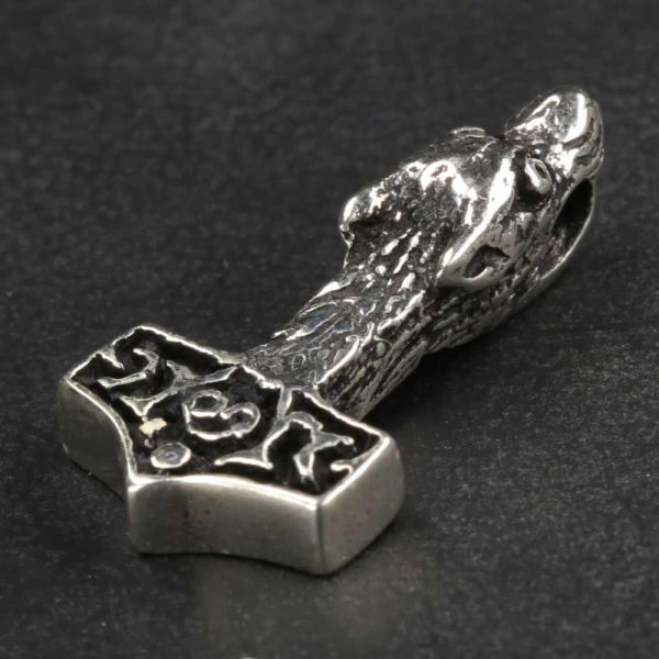 Isländischer Wolfshammer Kettenanhänger 925 Silber feiner Schmuck für eine Silberkette