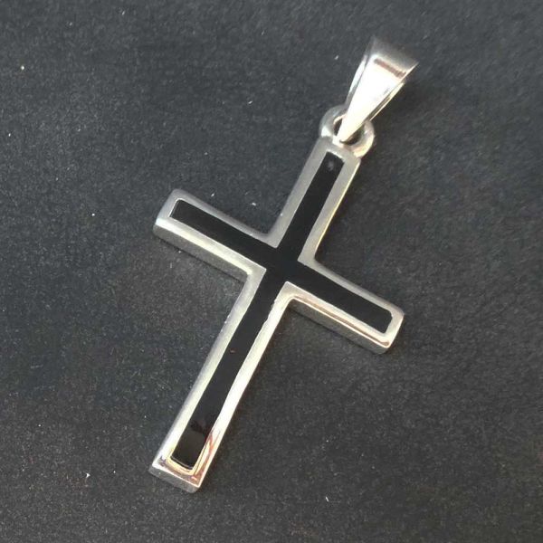 Christen kreuz 925 Silber Kettenanhänger mit Onyx ausgefallener Schmuck