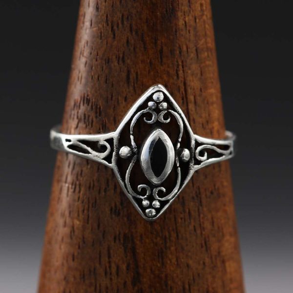 Onyx Ring 925 mit Ornamenten Silber Damen Mädchen Ring