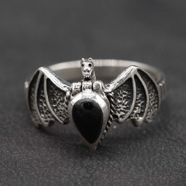 Giftring Fledermaus Ring mit Fach 925 Silber Schmuck