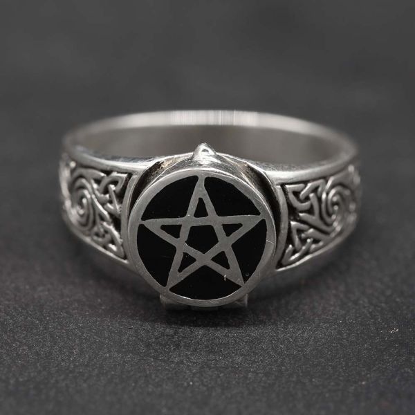 Pentagramm 925 Silber Giftring Damen Herren Gothic Schmuck